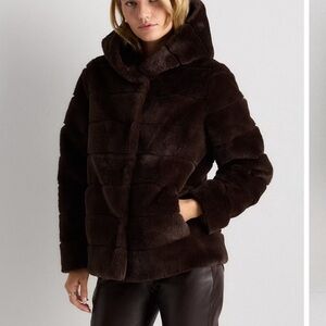 Quince Hooded Faux Fur Coffee Bean Brown Jacket
